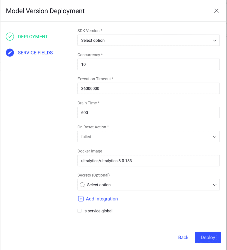 Deployment service fields